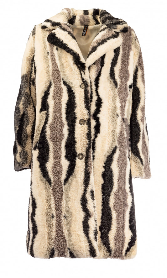 Sisley LS-RM Teddy Fur Stripe | Ecru